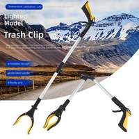 Pince à ordures pliable éclairée pour agents d'assainissement, manche extra-long, modèle KBJ-109, construction métal-plastique