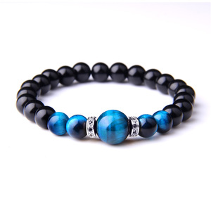 <span class=keywords><strong>Bracciale</strong></span> Trendy con Perle Distanziatrici in <span class=keywords><strong>Ossidiana</strong></span> <span class=keywords><strong>Nera</strong></span> da 8mm, Occhio di Tigre e Strass, con Ciondolo in Agata per Coppie - Product Image 4