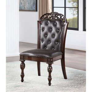 DB Traditional Espresso Leatherette Sillas laterales con mechones 2 piezas Madera de cerezo marrón sólido para comedor formal o sala de estar en casa - Product Image 3