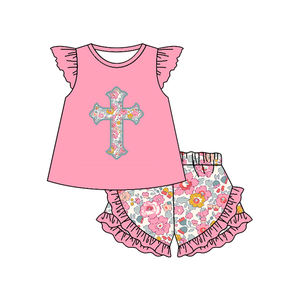 Conjunto de 2 Piezas de Shorts Casuales para Niñas Pequeñas con Estampado de Pascua de RTS Boutique, Lindos Pantalones Cortos con Flores, Ropa Transpirable de Algodón y Elastano - Product Image 3