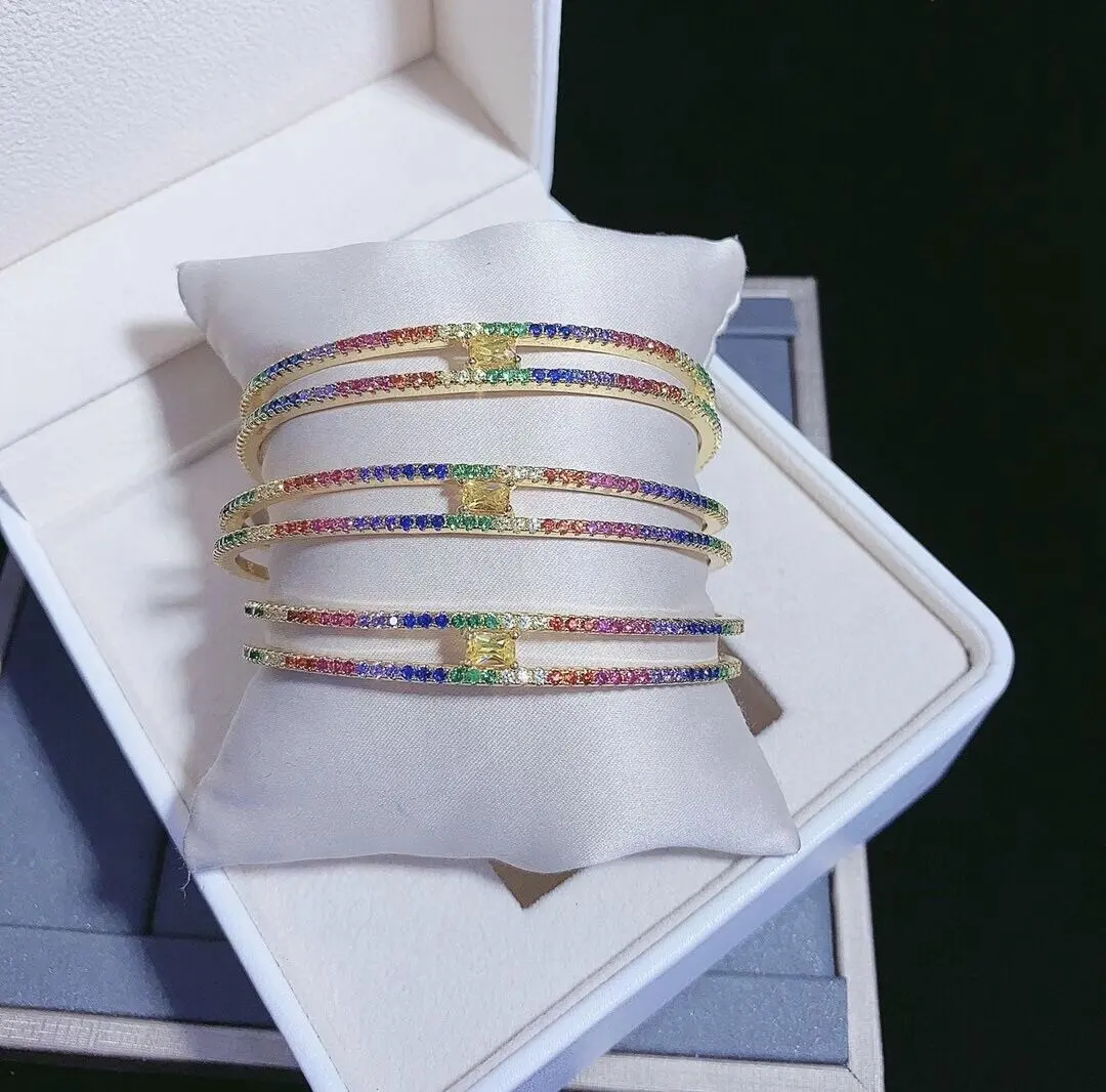 Wando — bracelet simple or pour femme, bracelet-jonc en laiton doré 22 carats, au design multicolore dernier cri, moderne, pour fille et femme