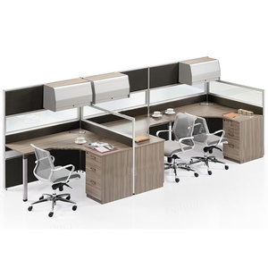 โต๊ะทำงานสำนักงานไม้ 2 ที่นั่ง พร้อมตู้เก็บของเหนือศีรษะ - Product Image 2