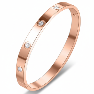 Bracelet jonc en or rose 14 carats avec diamants pour femmes |   Bijoux élégants sertis de diamants ronds, bijoux fins, cadeaux de mariage, bijoux de luxe - Product Image 2