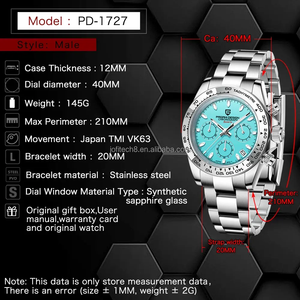 Nouvelle montre sport à quartz pour homme PAGANI DESIGN 1727 couleur rose, marque haut de gamme, luxe, étanche, VK63, mode décontractée, montre-bracelet 2022 - Product Image 4