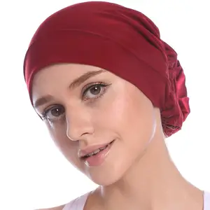 Fashion Women Muslim Hat Hijab Turban Caps Solid Cotton Flower Headscarf Hats Soft Elastic Islam Arab Head Wrap Bonnet hair loss