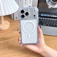 Coque de téléphone magnétique transparente pour iPhone 18 17 16 Pro Max avec boutons contrastants colorés, trou pour cordon, antichoc et protection transparente