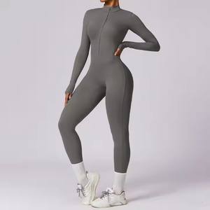 Manches longues musculation Shapewear femmes body demi fermeture éclair Compression Gym Fitness porter femmes Yoga grande taille <span class=keywords><strong>combinaison</strong></span> - Product Image 5