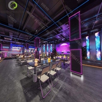 Design d'intérieur de boîte de nuit haut de gamme en métal, acier et bois massif avec bar-salon Offre Spéciale installations de lumière fantaisie pour scène DJ