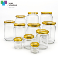 Stoples Kaca Bulat Food Grade 25ml-1000ml dengan Tutup Logam Kedap Udara untuk Penyimpanan Madu, Selai, Jelly, dan Acar