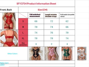Ensemble de lingerie féminine d'été en dentelle florale et maille, effet délavé, respirant, comprenant un body teddy et des porte-jarretelles, style minimaliste, pour la Saint-Valentin - Product Image 5