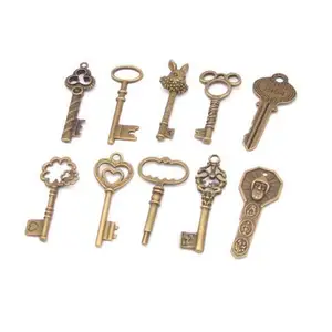 Vintage Antique Bronze Plated Key Charm Mixed Zinc Alloy Key Charm Pendant for Jewelry Making