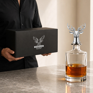 Ensemble de carafe à whisky en cristal de luxe de 900 ml avec <span class=keywords><strong>bouchon</strong></span> en forme de tête de renne, carafe à liqueur, carafe à bourbon dans un coffret cadeau haut de gamme - Product Image 6