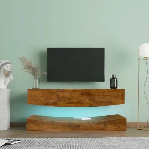 high quality modern classic oak tv console unit stand floating corner cabinet with led light wood display living room furniture