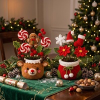 Chaussette de Noël en crochet faite à la main avec Père Noël, rennes, poinsettia et canne à sucre pour mini décoration de table de fêtes