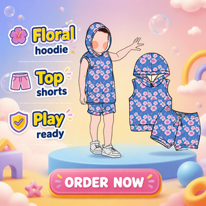 Conjunto de chaleco con capucha y pantalones cortos para bebé, con cordón en la cintura, personalizable de fábrica, venta al por mayor BD1-2 - Product Image 2