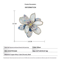 Bros Bunga Multi-petal Berlapis Perak Mewah Kustom Pabrik Grosir, Cangkang Paduan Kuningan, Zirkonia Kubik Multi-warna