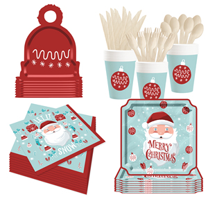 DAMAI Customized Christmas Party Tableware Set with Red Hat House Socks Patters Disposable Paper Plates Cups Napkins - Product Image 4