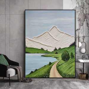 Hand Painted Oil Painting Mountain Landscape <b>Art</b> With Frame For Living Room Entryway Modern Home Decor 100% Handmade - Product Image 4