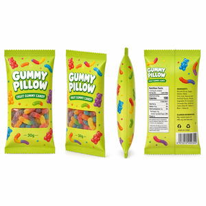 Sacchetti in plastica piatti con finestra trasparente per caramelle gommose a forma di cuscino, monodose, per orsetti gommosi, vermi e feste - Product Image 1