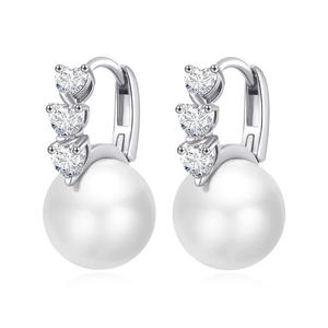 Orecchini di perle in oro bianco E3778 con diamanti naturali taglio brillante rotondo per gioielli da donna per matrimonio - Product Image 3