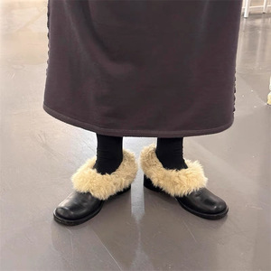 New Arrival Cowhide Loafers, Women Genuine Leather Square Toe <b>Block</b> Heel Fur Lined Warm Casual Shoes - Product Image 3