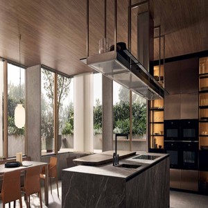 Armoires de cuisine modernes Balom personnalisées en bois massif gris foncé mat avec garde-manger ouvert et tiroirs à façade en verre 5+ tiroirs - Product Image 3
