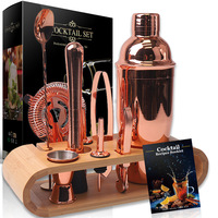 Ensemble de 10 pièces, kit shaker Boston personnalisé 750/24oz, outils de barman complets en acier inoxydable, support en bambou, accessoires de mixage pour bar d'hôtel