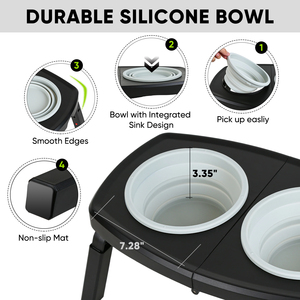 Comedero para Perros de Silicona y ABS, Ajustable en Altura, con Marco de Plástico, 3 Alturas, 2 Tazones Plegables de Silicona - Product Image 4