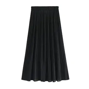 Falda de gasa Falda plisada de longitud media para mujer 2023 nuevo verano cintura alta gran swing A-line vestido de hada