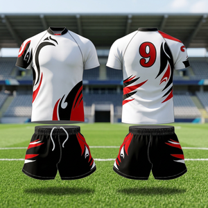 Men's Custom Rugby Uniform Set Player Name Front Orange <b>Black</b> <b>White</b> <b>Striped</b> Sublimated Printed 100% Polyester Breathable Elastic - Product Image 4