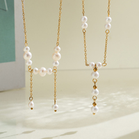 Collares Minimalistas Ajustables de Acero Inoxidable con Baño de PVD de 18K, Resistentes al Agua, Hipoalergénicos, con Perlas de Agua Dulce en Capas para Mujer