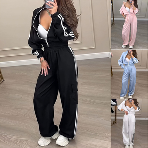 Completo Due Pezzi <span class=keywords><strong>da</strong></span> Donna Primaverile Autunnale con Giacca a Maniche Lunghe e Pantaloni a Righe, Abbigliamento Casual Chic <span class=keywords><strong>da</strong></span> <span class=keywords><strong>Ufficio</strong></span> - Product Image 2