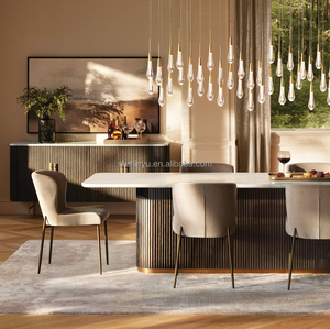 Minyu 2024 Modern Rustic Dining <strong>Table</strong> Solid Wood Rectangular Restaurant <strong>Table</strong> with <strong>Marble</strong> <strong>Top</strong> for Dining Room Furniture - Product Image 5