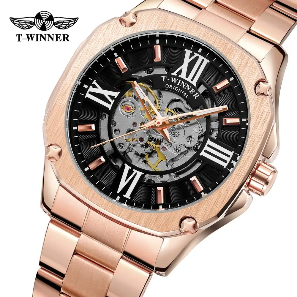T-WINNER 2024 Relógio masculino esqueleto de ouro automático uhren China Fabricante Uhren Relógios personalizados