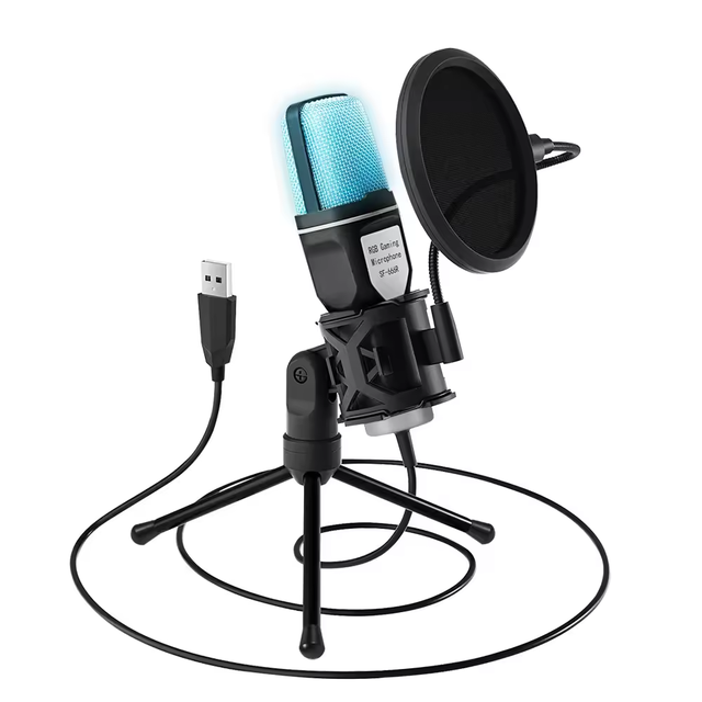 666R RGB Wireless USB Microphone Condensador Gaming Mic for Podcast Recording & Studio Streaming on Laptop Desktop PC & Mac