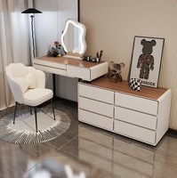Escritorio de tocador moderno con retroiluminación LED, altavoz Bluetooth integrado y base de carga inalámbrica para decoración de dormitorio