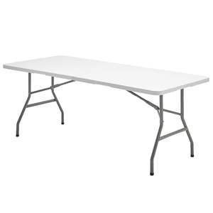 Tavolo Rettangolare Pieghevole in HDPE 244x76x74 cm. Colore Bianco - Product Image 1