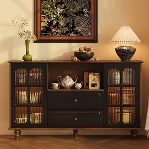 Buffet mural ultra-fin de style médiéval avec rangement intégré, étagère en bois massif, idéal pour salle à manger étroite ou restaurant - Product Image 3