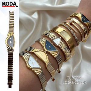 Sang trọng cổ điển 16mm thạch anh Đồng hồ đeo tay nửa mặt trăng không đối xứng Vàng tone trắng kính vuông Hợp Kim Da dây đeo cổ kinh doanh - Product Image 1