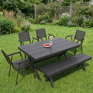 Ensemble <span class=keywords><strong>de</strong></span> salle à manger <span class=keywords><strong>de</strong></span> patio pas cher, 6 pièces, meubles d'extérieur avec table <span class=keywords><strong>et</strong></span> 6 chaises en <span class=keywords><strong>bois</strong></span> plastique pour véranda, bord <span class=keywords><strong>de</strong></span> piscine, cour <span class=keywords><strong>et</strong></span> <span class=keywords><strong>jardin</strong></span>, <span class=keywords><strong>noir</strong></span> - Product Image 1