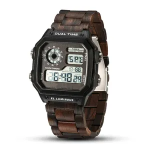 SOPEWOD New Digital Wristwatches Multi Function Chronograph Adjustable Led Alarm Wood Watches