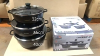 Usine 6 pièces 32 + 36 + 40cm granit antiadhésif batterie de cuisine grande taille en alliage d'aluminium verre marmite ensemble batterie de cuisine