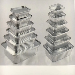 Emballage alimentaire Plats en feuille <span class=keywords><strong>d</strong></span>'étain Poêle à griller jetable Conteneur en papier <span class=keywords><strong>d</strong></span>'aluminium Plateau de restauration avec couvercle en plastique - Product Image 1