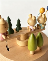 Boîtes à musique à manivelle écologiques en hêtre, à fond rond, avec lapin à bascule, pour enfants, idéales comme cadeau