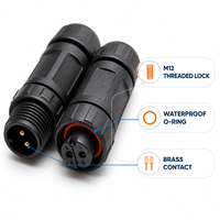 Connecteur mâle-femelle M12 étanche IP67 en nylon et laiton 10A pour applications automobiles extérieures