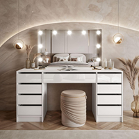 Commode en bois durable et de haute qualité, finition blanc brillant, avec miroir et tiroirs spacieux, lampe d'éclairage pour chambre à coucher