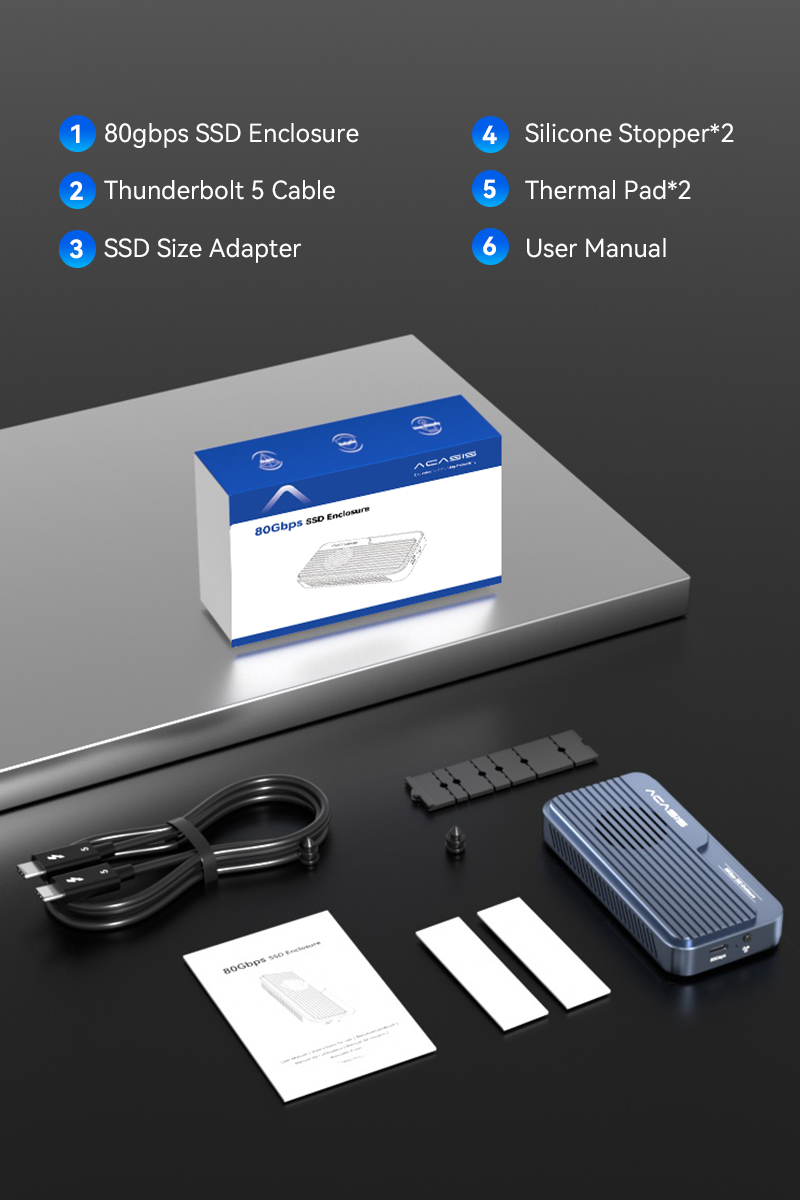 Thunderbolt 5 M.2 NVMe SSD Enclosure, Fast SSD Speed, 80Gbps