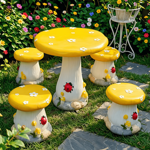 Escultura Grande de Mesa y Silla en Forma de Hongo de Fibra de Vidrio de Colores para Decoración de Jardín - Product Image 1