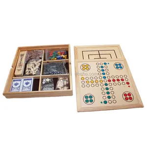 Houten Games 10 In 1 Schaken, Dammen, Backgammon, Ludo, Negen Mannen Morris, speelkaarten, Dobbelstenen, Mikado, Cribbage, Domino