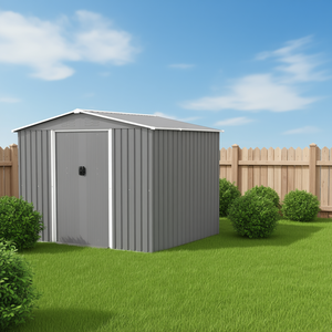 Casetta in Metallo Grigio per Tutte le Stagioni 8x6 Piedi con Porte Chiudibili a Chiave, per Deposito Attrezzi da Giardino, Patio e Cortile - Product Image 2